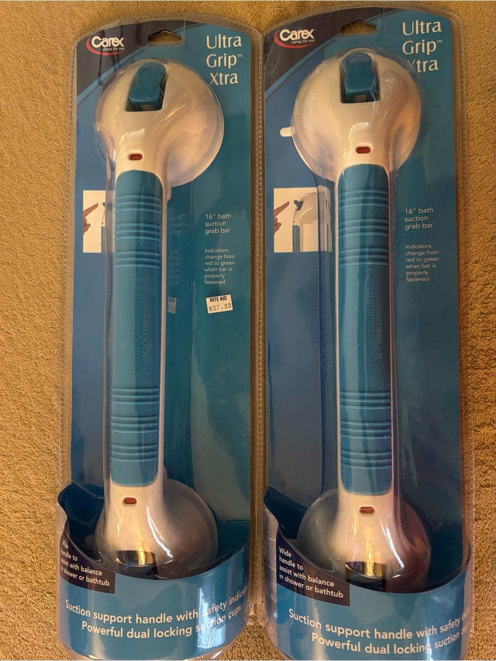Carex Ultra Grip Xtra Suction Bath Grab Bar - Blue